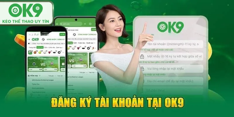 Giao diện đăng ký tài khoản OK9 trên điện thoại di động.