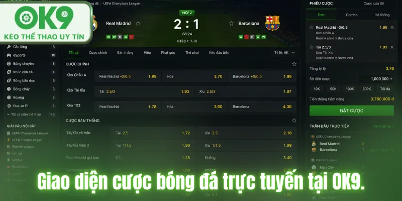 Kèo Châu Âu Và Cách Cá Cược Hiệu Quả Tại OK9 Giao diện cược bóng đá trực tuyến tại OK9.