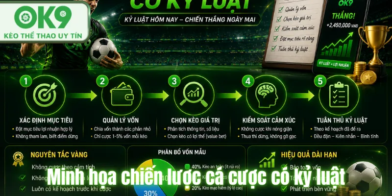 Cách đọc kèo bóng đá chuẩn xác từ chuyên gia OK9 Minh họa chiến lược cá cược có kỷ luật