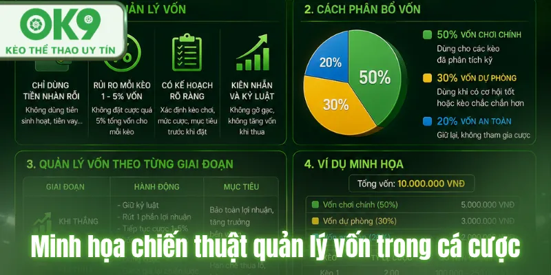 Cá cược live OK9 là gì? Hướng dẫn chơi hiệu quả Minh họa chiến thuật quản lý vốn trong cá cược